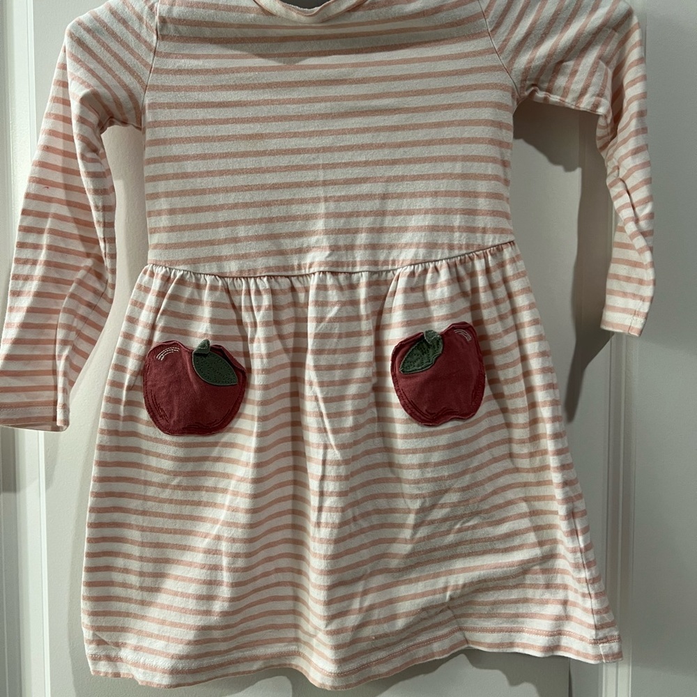 Carters 4t Striped Pink and White Kids Dress with Apple Pockets